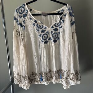 Vanessa Virginia Embroidered Top Size 10 Boho Blouse Beaded Anthropologie‎